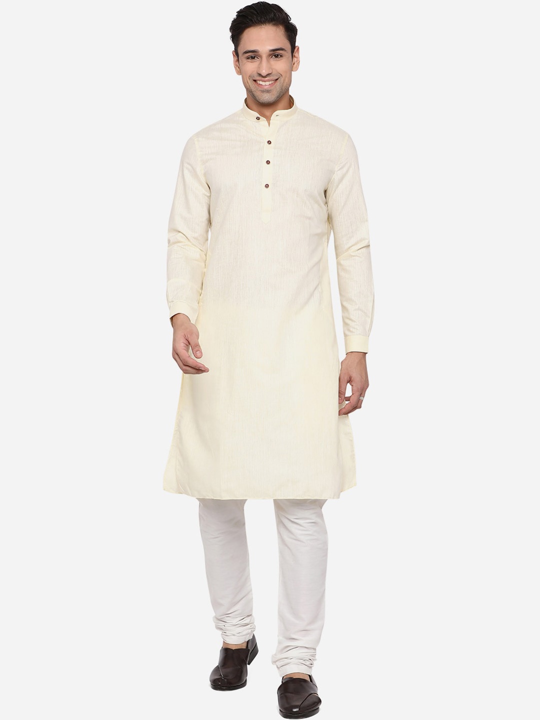

JADE BLUE Men Thread Work Kurta, Cream