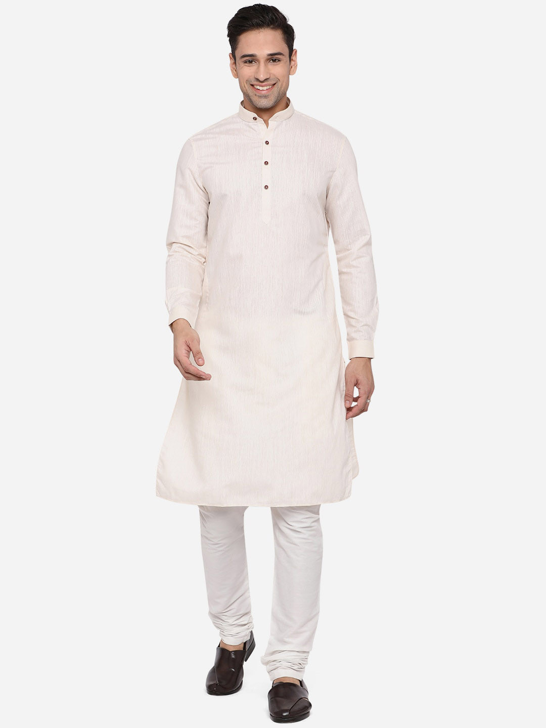 

JADE BLUE Men Beige Thread Work Kurta