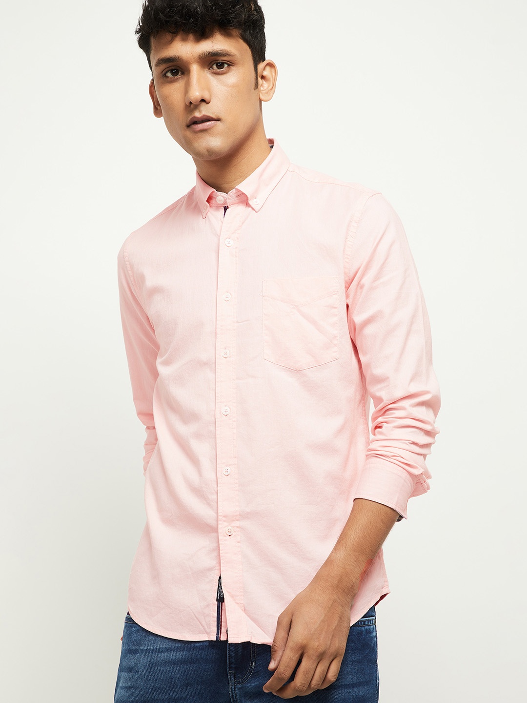 

max Men Peach-Coloured Opaque Formal Shirt