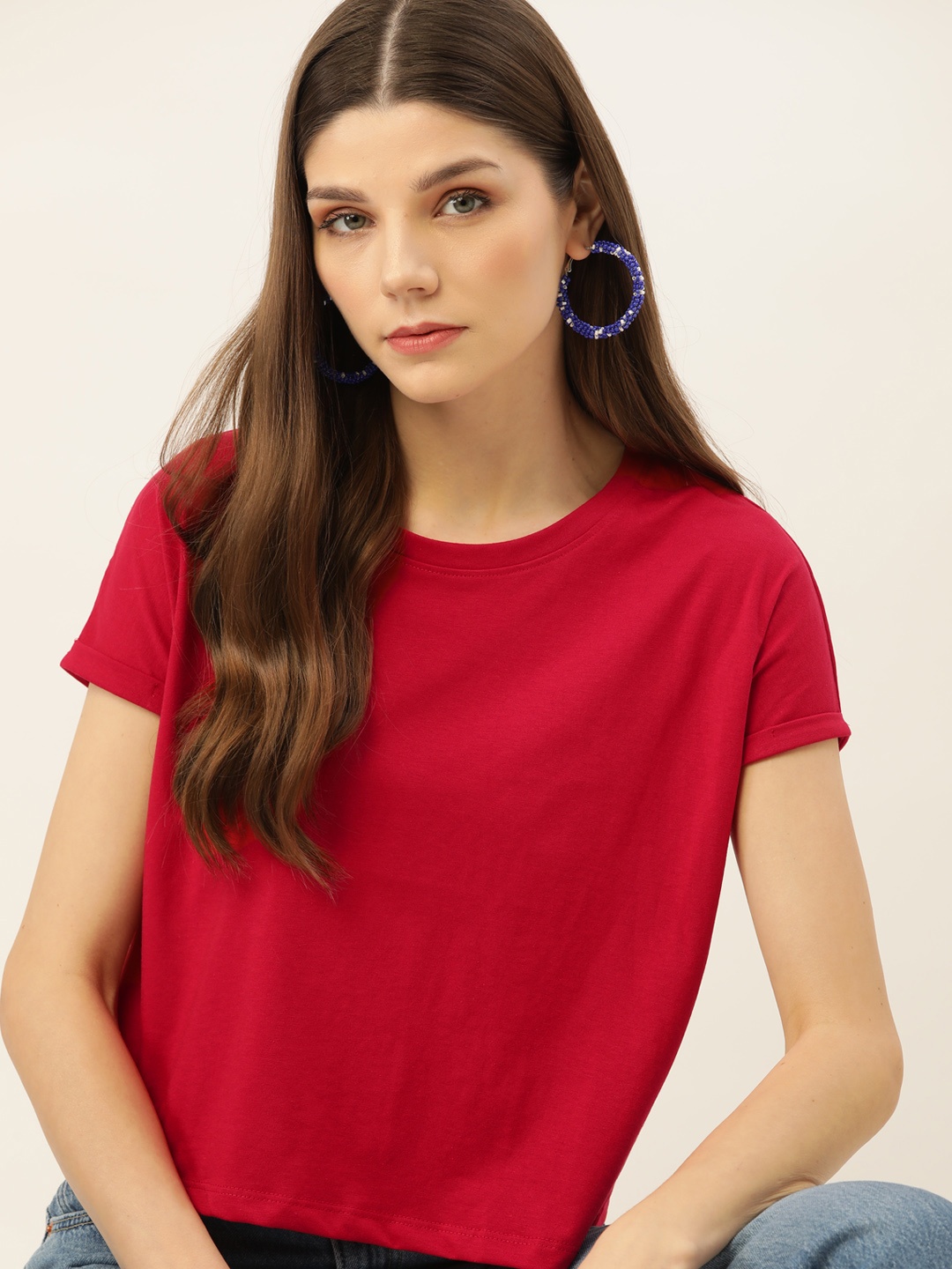 

DressBerry Women Red Extended Sleeves T-shirt