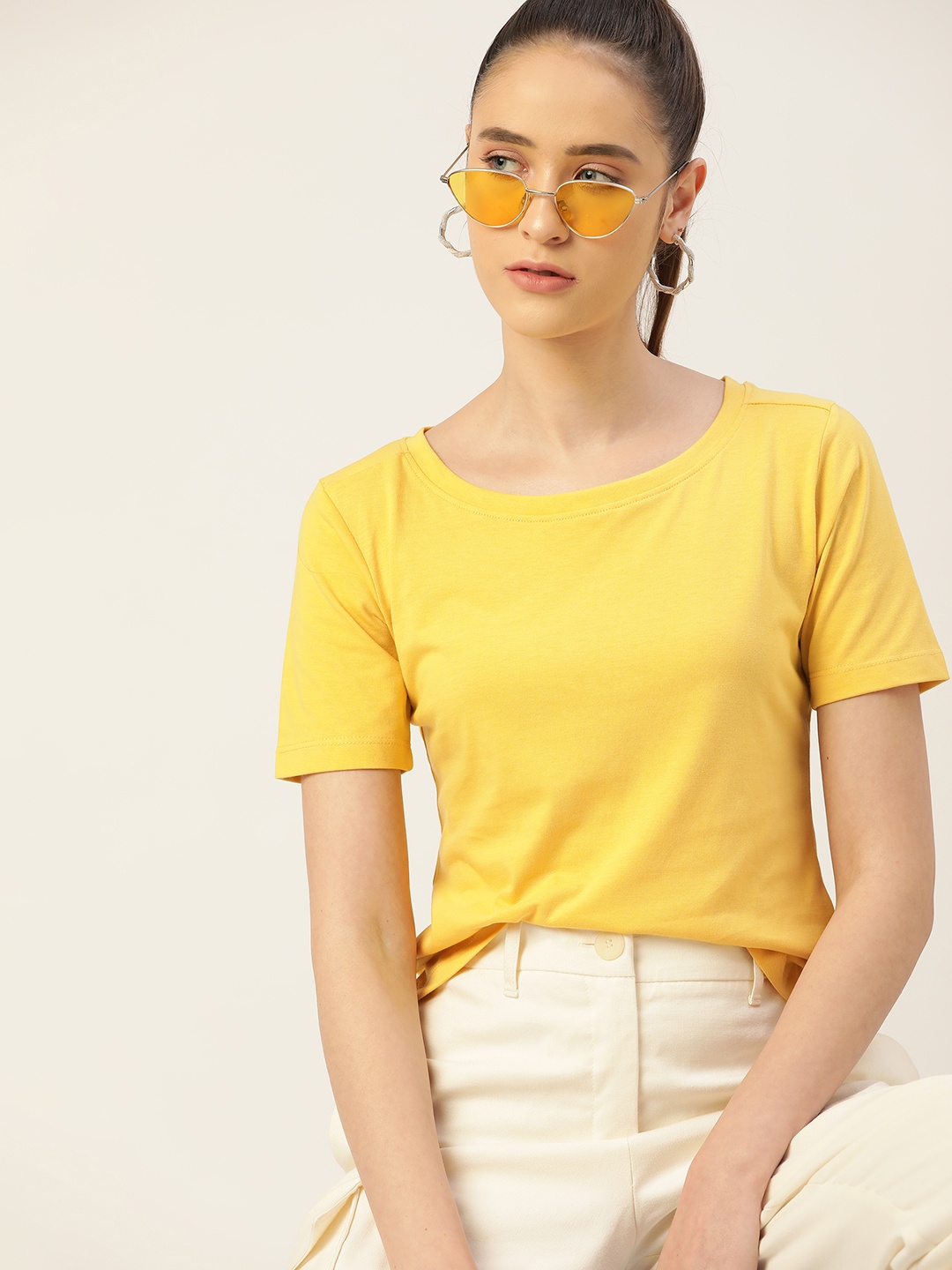 

DressBerry Women Yellow Solid Sustainable T-shirt