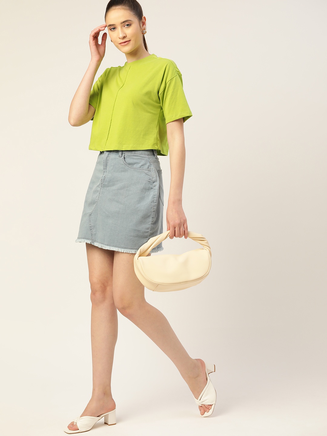 

DressBerry Women Lime Green Drop-Shoulder Sleeves Sustainable T-shirt