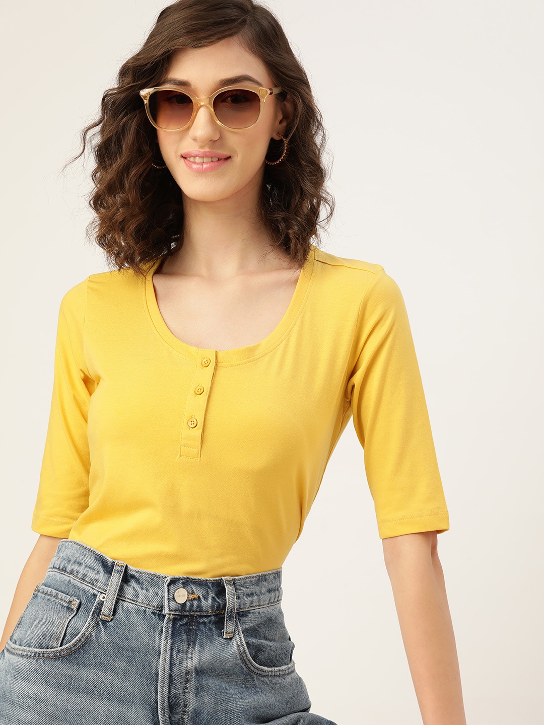 

DressBerry Women Yellow Solid T-shirt