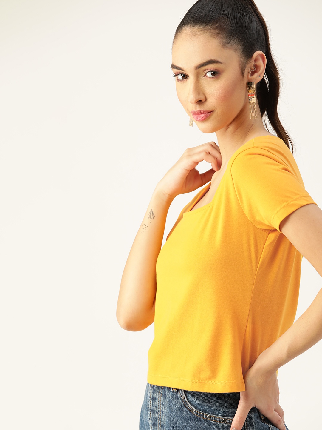 

DressBerry Women Mustard Yellow Solid T-shirt