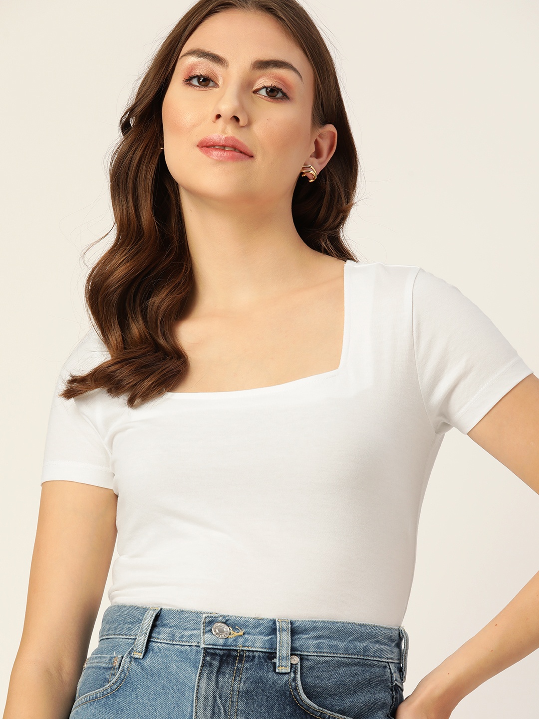 

Dressberry Basics Women White Solid T-shirt