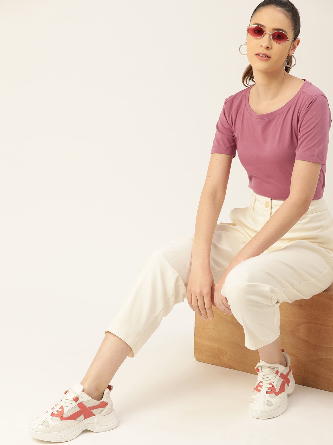 

DressBerry Women Mauve Solid T-shirt