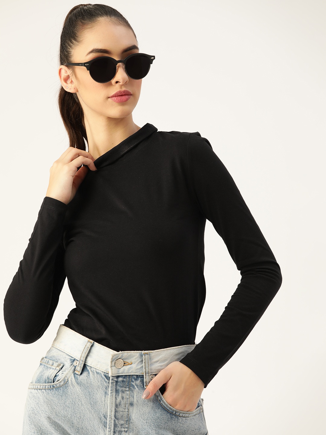 

DressBerry Women Black Solid High Neck T-shirt