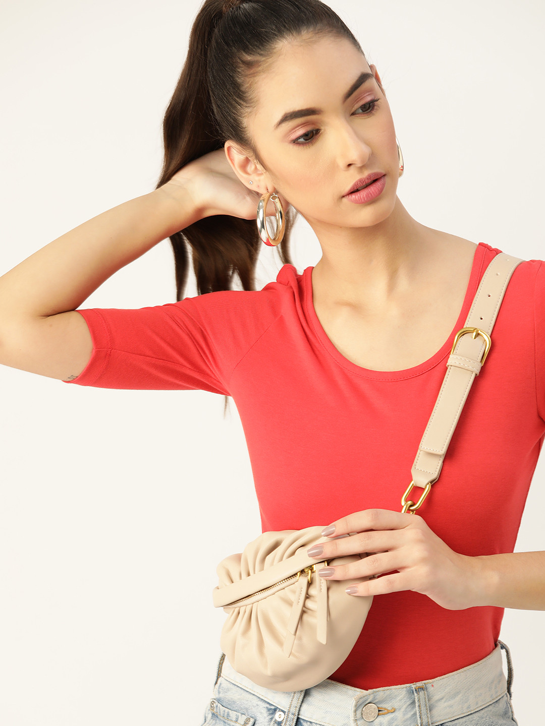 

DressBerry Coral Pink Solid Cut-Out Back Top