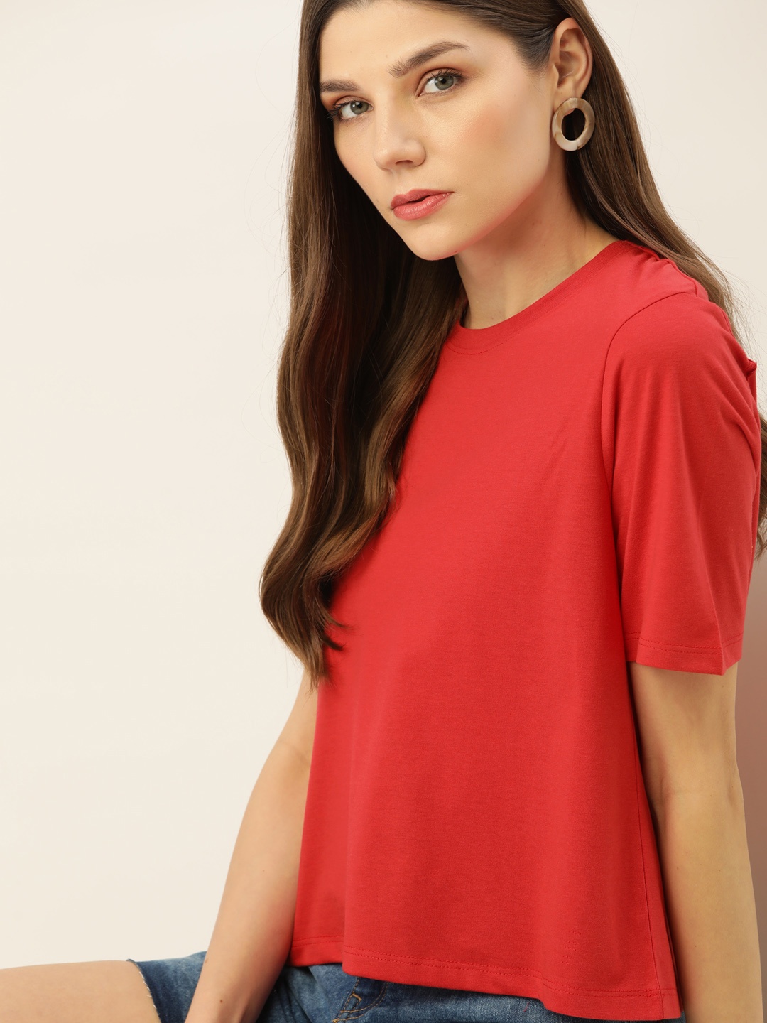 

DressBerry Women Red Solid T-shirt