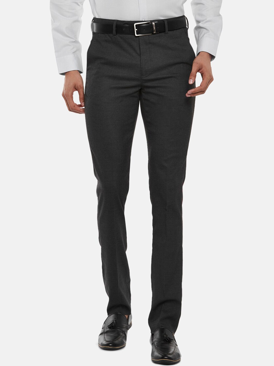 

BYFORD by Pantaloons Men Grey Slim Fit Low-Rise Formal Trousers