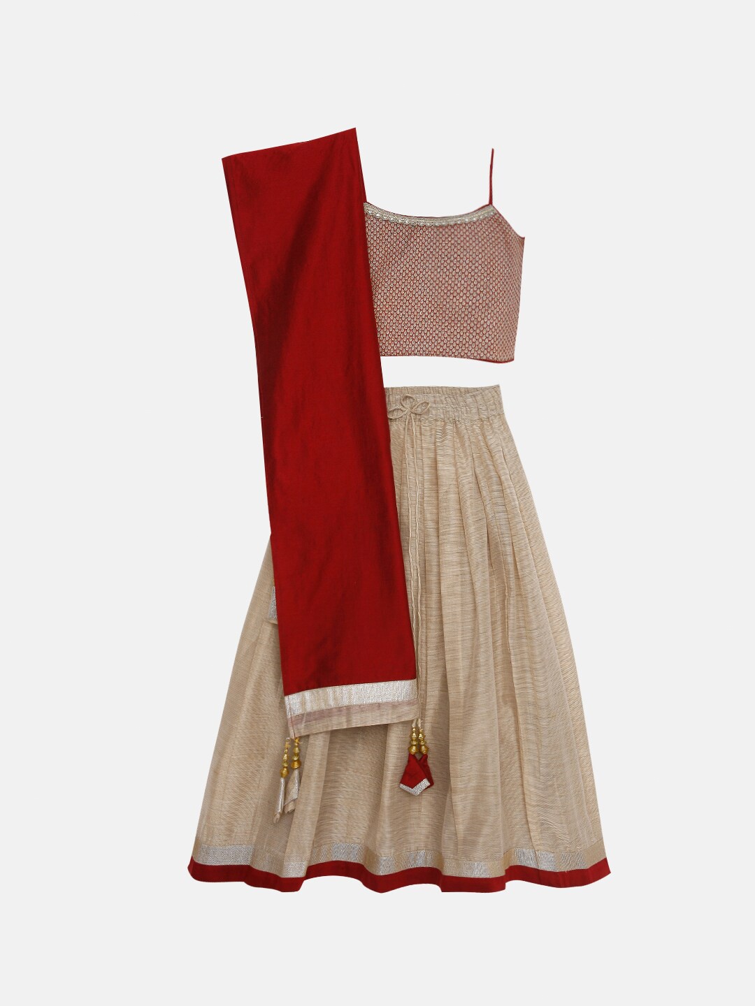 

SALWAR STUDIO Girls Maroon & Beige Printed Ready to Wear Lehenga & Blouse With Dupatta