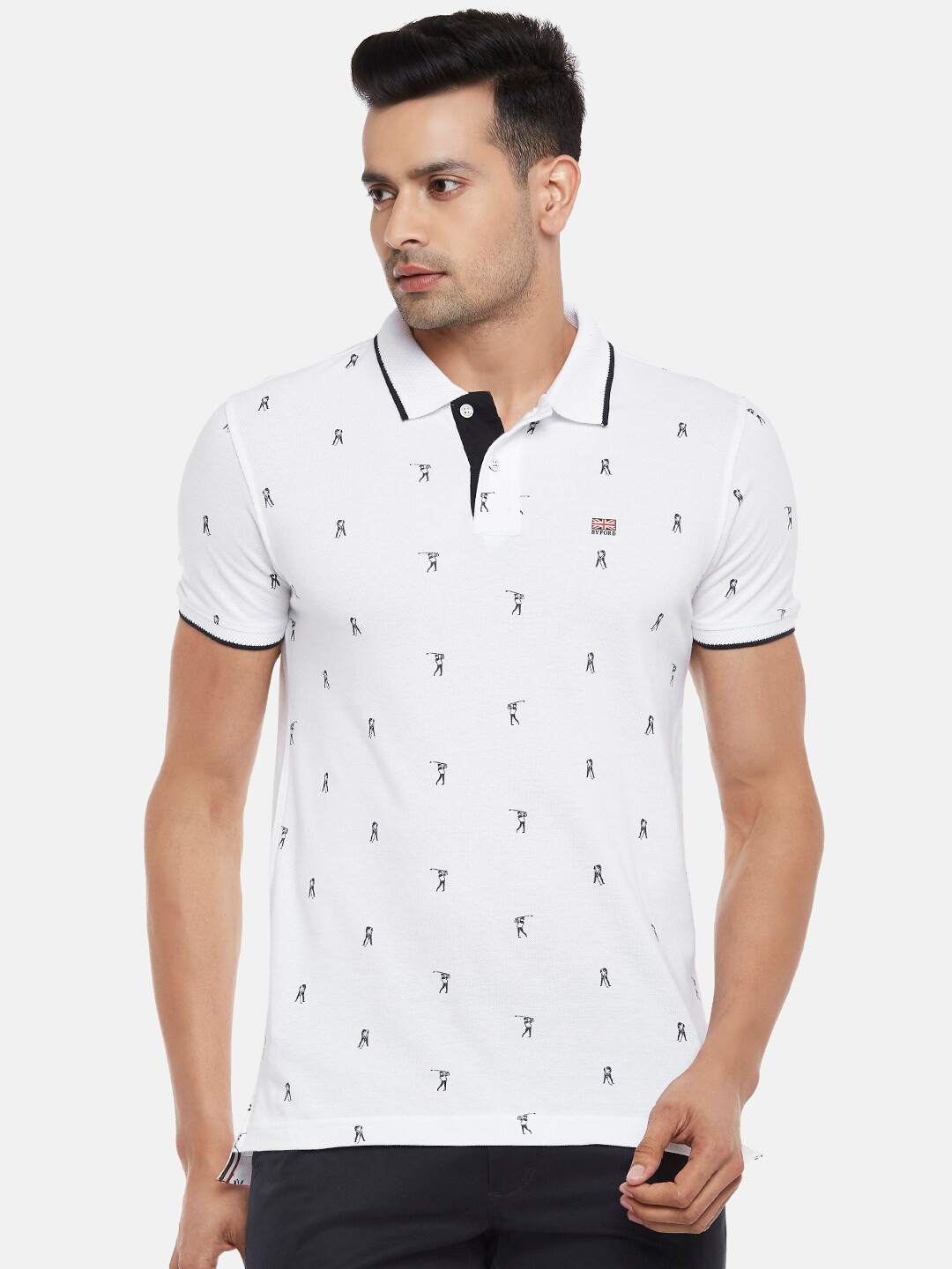 

BYFORD by Pantaloons Men White Printed Slim Fit Pure Cotton T-shirt