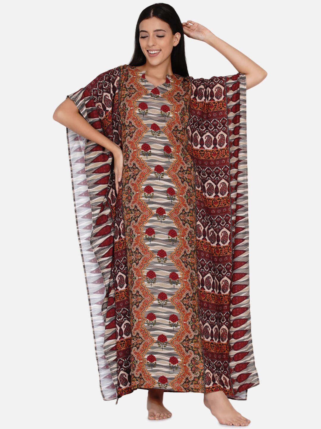 

The Kaftan Company Mustard Printed Maxi Nightdress