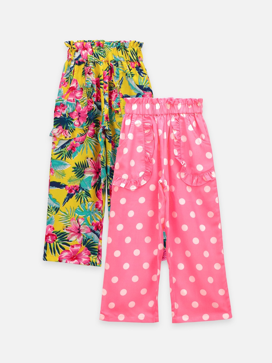 

LilPicks Girls Multicoloured Floral Printed Comfort Loose Fit High-Rise Easy Wash Trousers, Multi