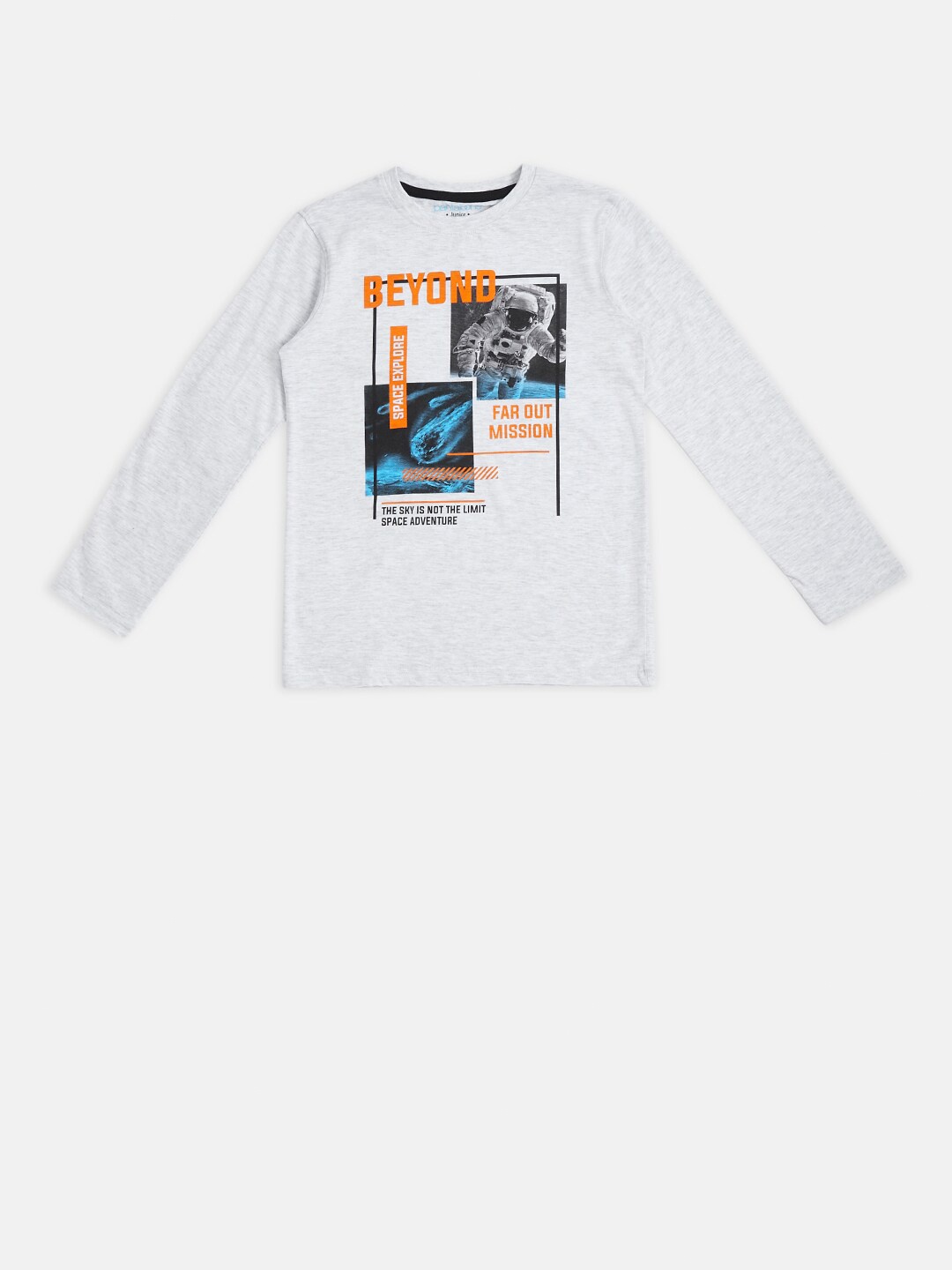 

Pantaloons Junior Boys Grey Melange Printed Pure Cotton T-shirt