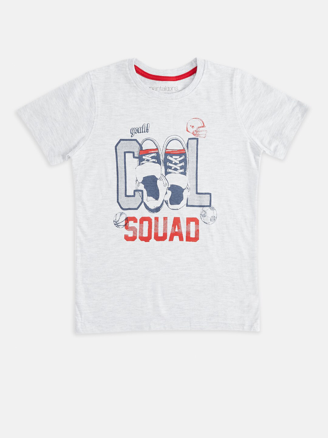 

Pantaloons Junior Boys Grey Melange Typography Printed Cotton T-shirt