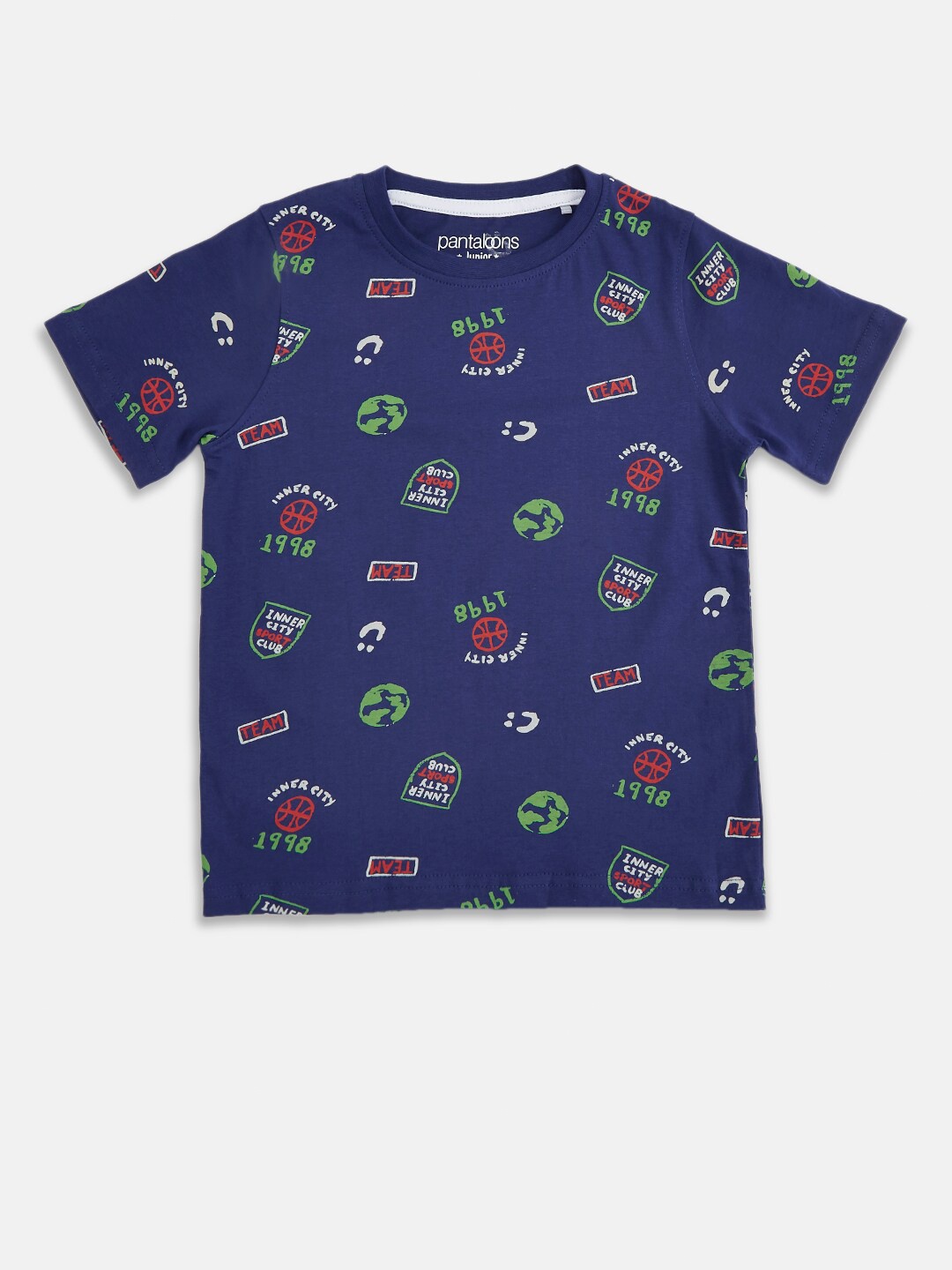 

Pantaloons Junior Boys Blue Printed Pure Cotton T-shirt