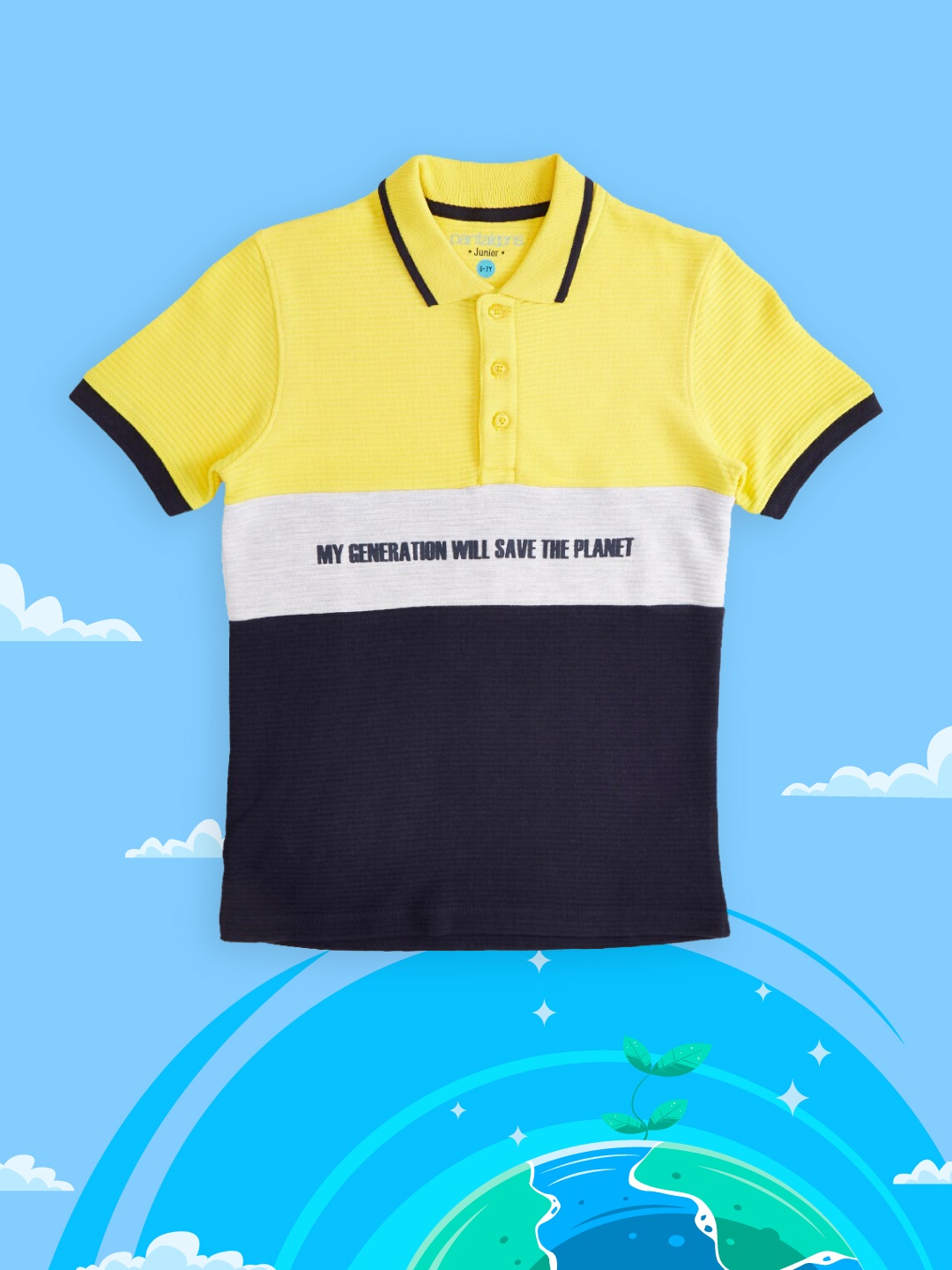 

Pantaloons Junior Boys Yellow & Black Colourblocked Polo Collar T-shirt