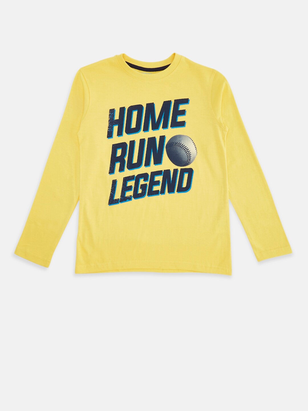 

Pantaloons Junior Boys Yellow & Blue Typography Printed Pure Cotton T-shirt