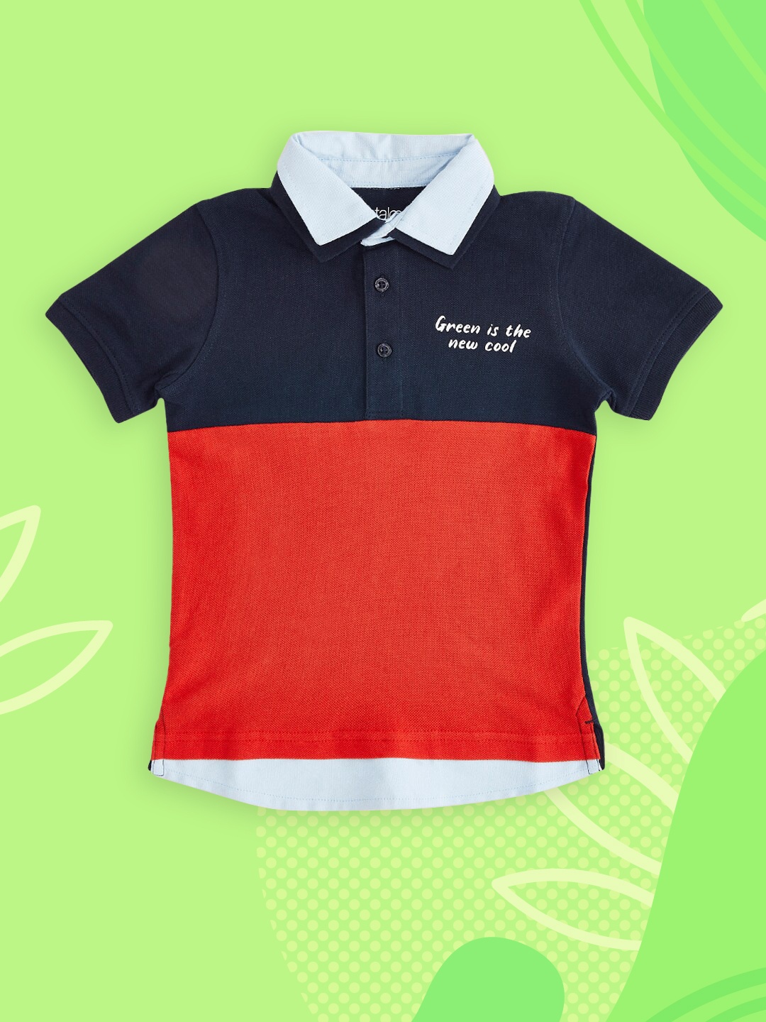 

Pantaloons Junior Boys Navy Blue & Red Colourblocked Polo Collar Pure Cotton T-shirt