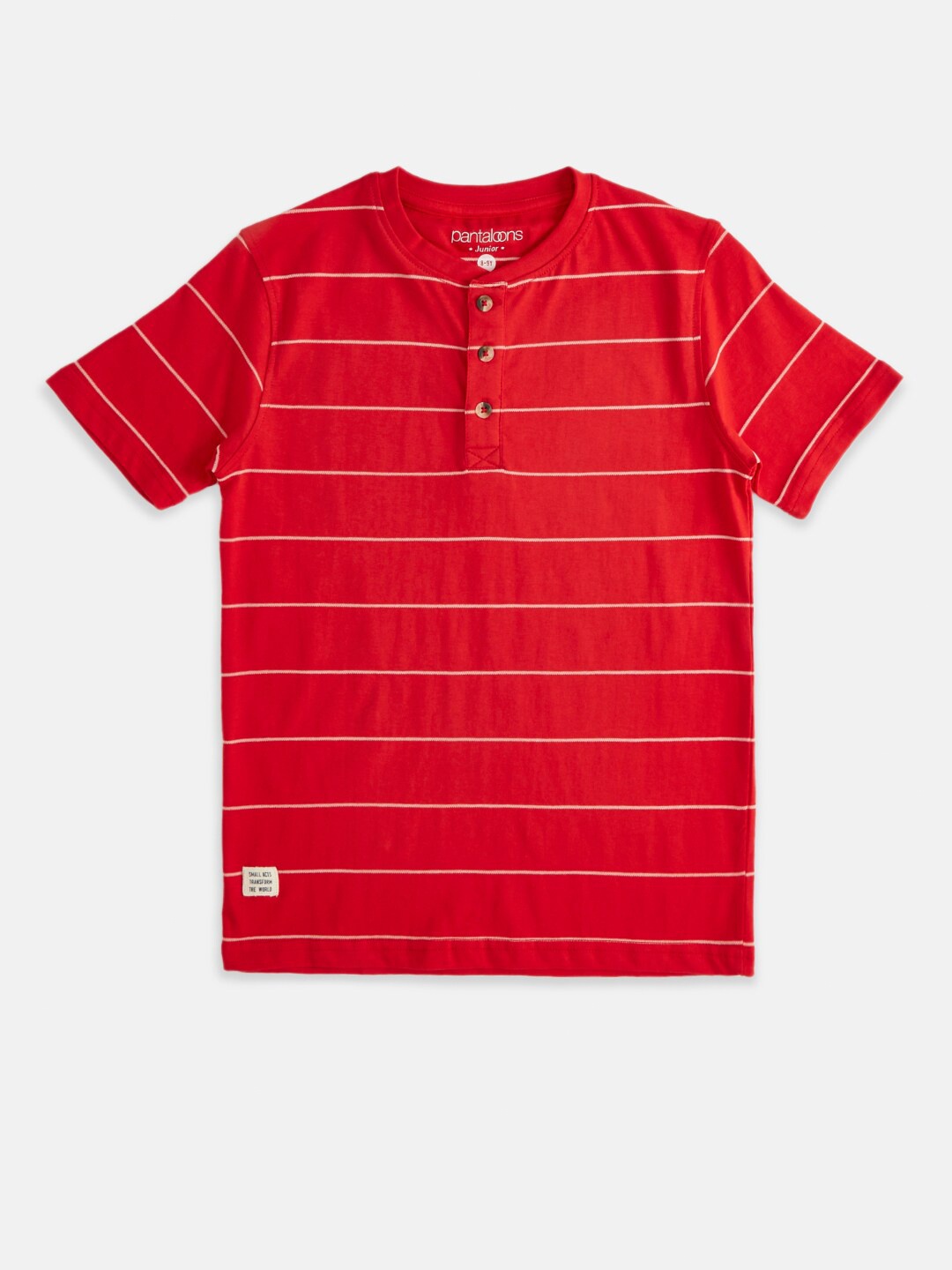 

Pantaloons Junior Boys Red Striped Henley Neck T-shirt
