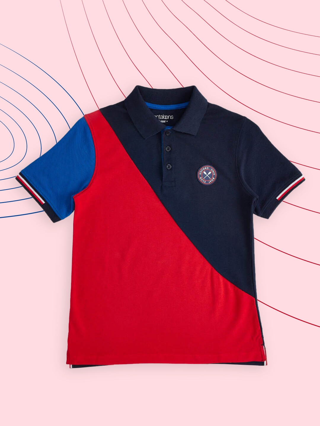 

Pantaloons Junior Boys Red & Navy Blue Colourblocked Polo Collar Pure Cotton T-shirt