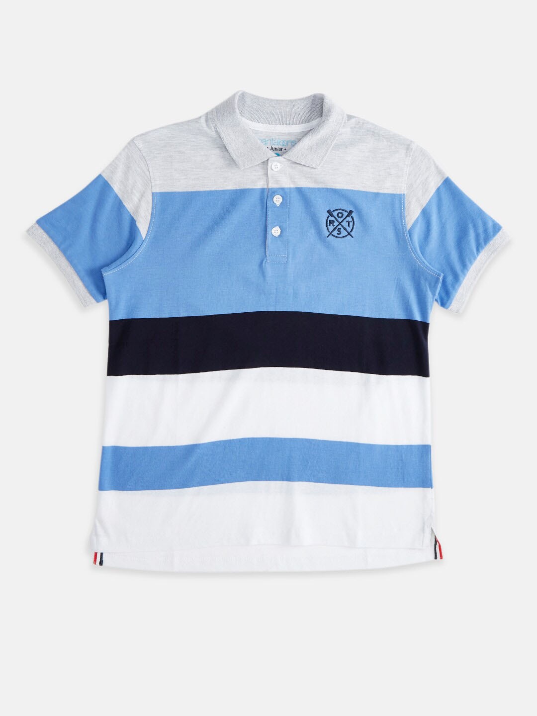 

Pantaloons Junior Boys White & Blue Striped Polo Collar Cotton T-shirt