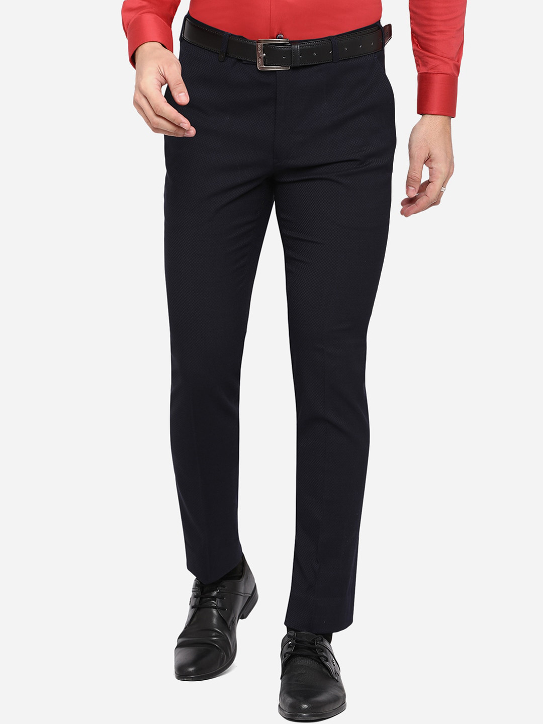 

JB STUDIO Men Navy Blue Slim Fit Solid Formal Trousers