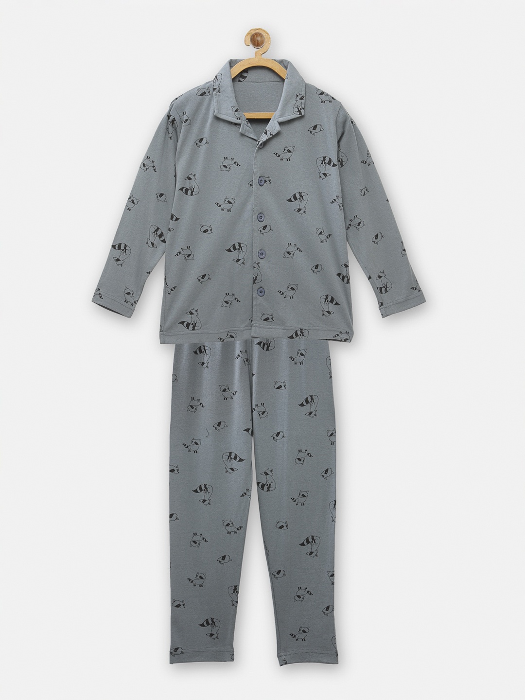 

NYNSH Boys Grey & Black Printed Night Suit