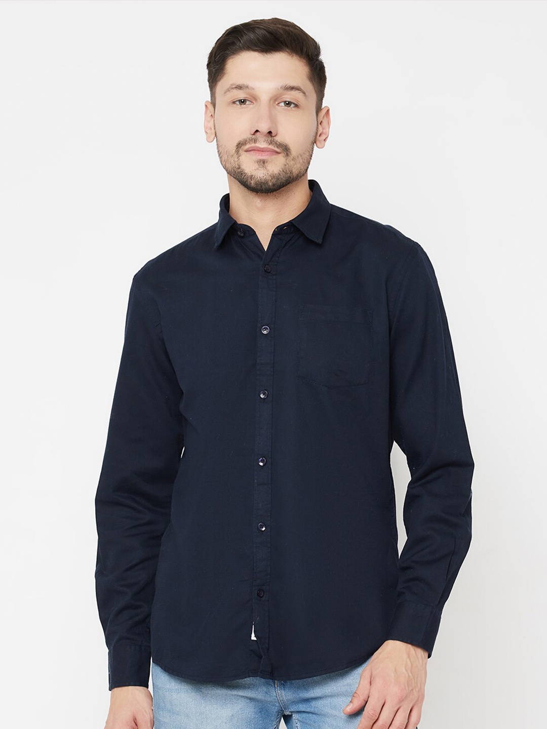 

METTLE Men Navy Blue Opaque Casual Shirt