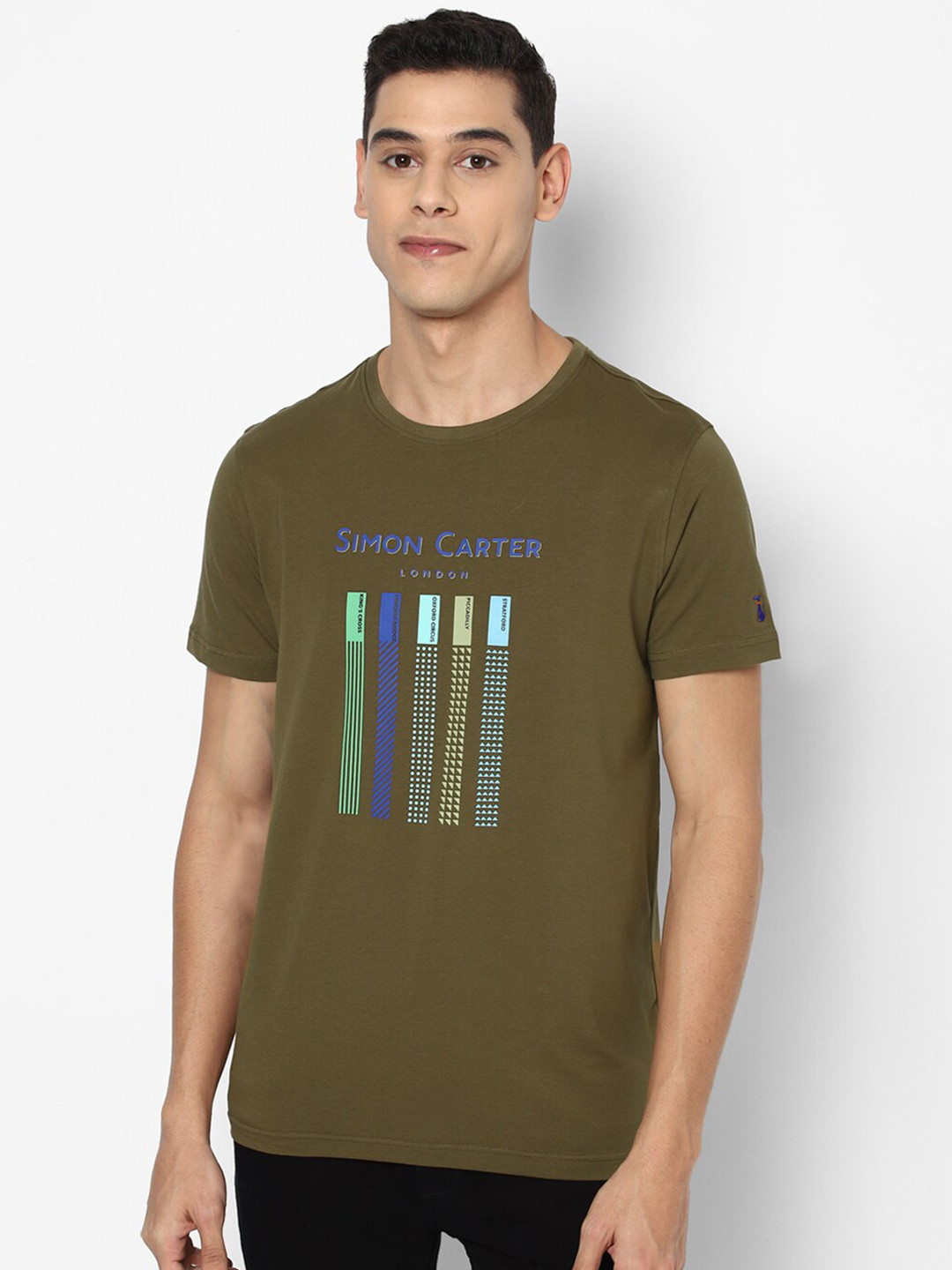 

SIMON CARTER LONDON Men Olive Green Typography Printed Slim Fit T-shirt
