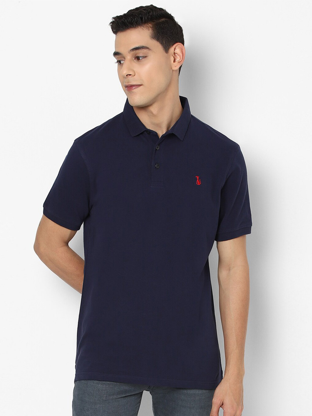 

SIMON CARTER LONDON Men Navy Blue Polo Collar Slim Fit T-shirt