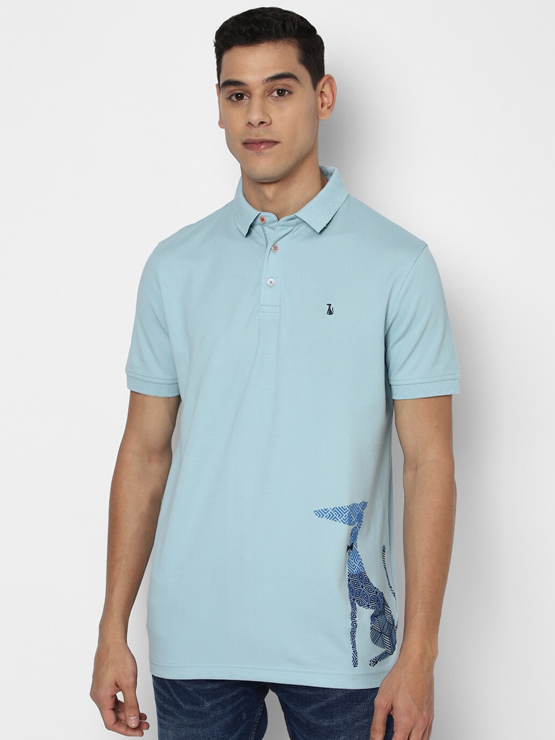 

SIMON CARTER LONDON Men Blue Printed Polo Collar Slim Fit T-shirt