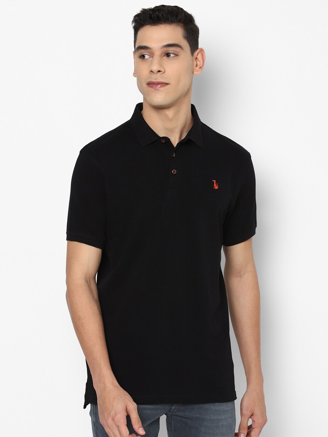 

SIMON CARTER LONDON Men Black Pure Cotton Polo Collar Slim Fit T-shirt