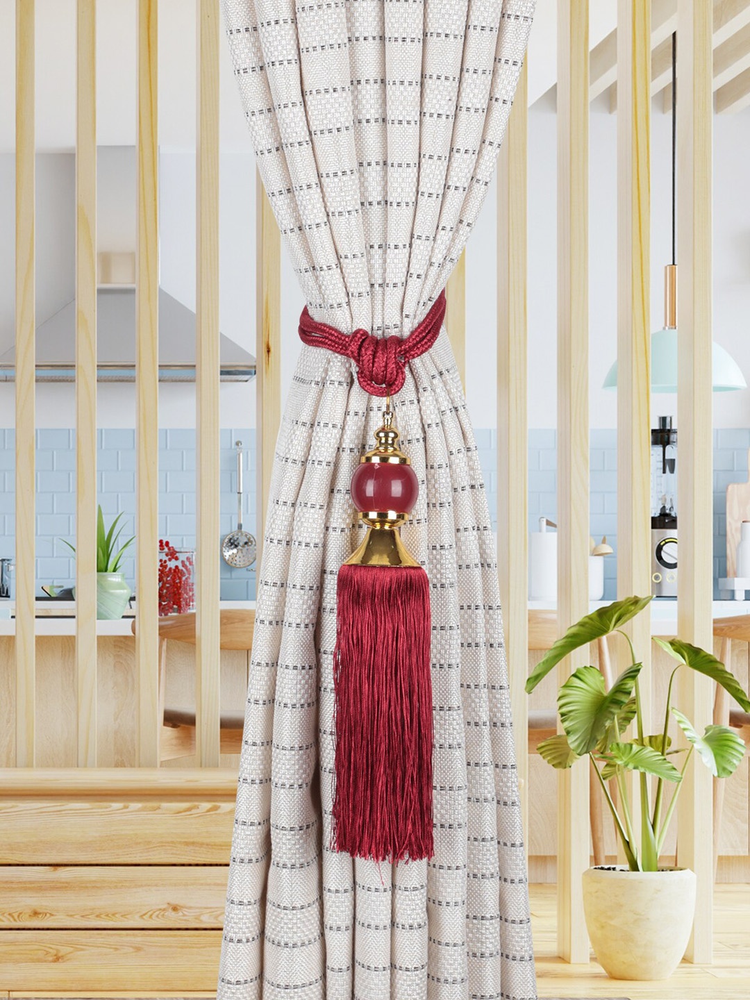 

ROMEE Set Of 2 Maroon Solid Decorative Tassel Curtain Tieback
