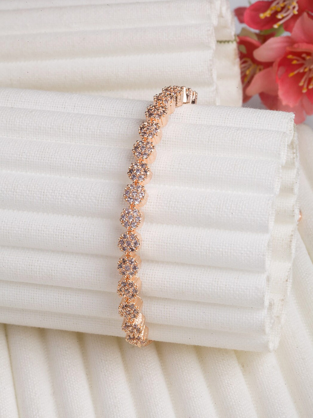

ZENEME Women Rose Gold Brass American Diamond Rose Gold-Plated Wraparound Bracelet
