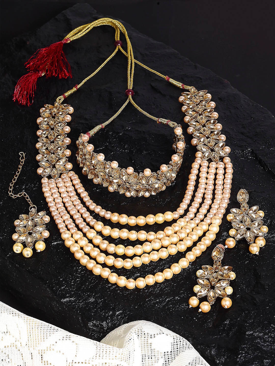 

ZENEME LCT Gold-Plated & Yellow Kundan Studded Multi-Stranded Jewellery Set