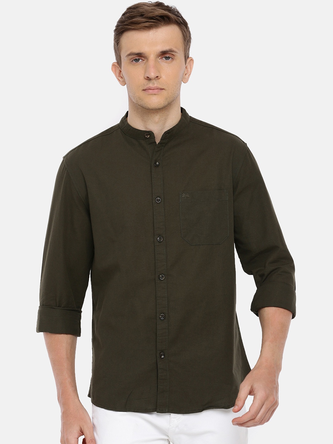 

Chennis Men Olive Green Solid Thread Work Pure Cotton Kurta