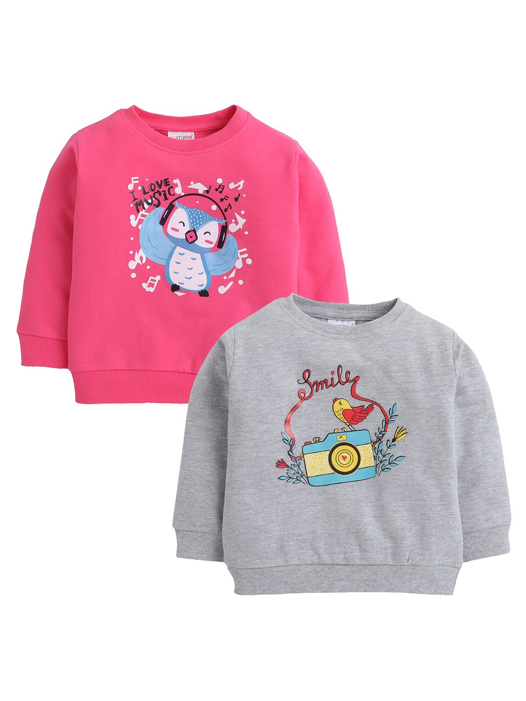 

BUMZEE Girls Pack of 2 Printed Cotton Sweatshirt, Grey melange