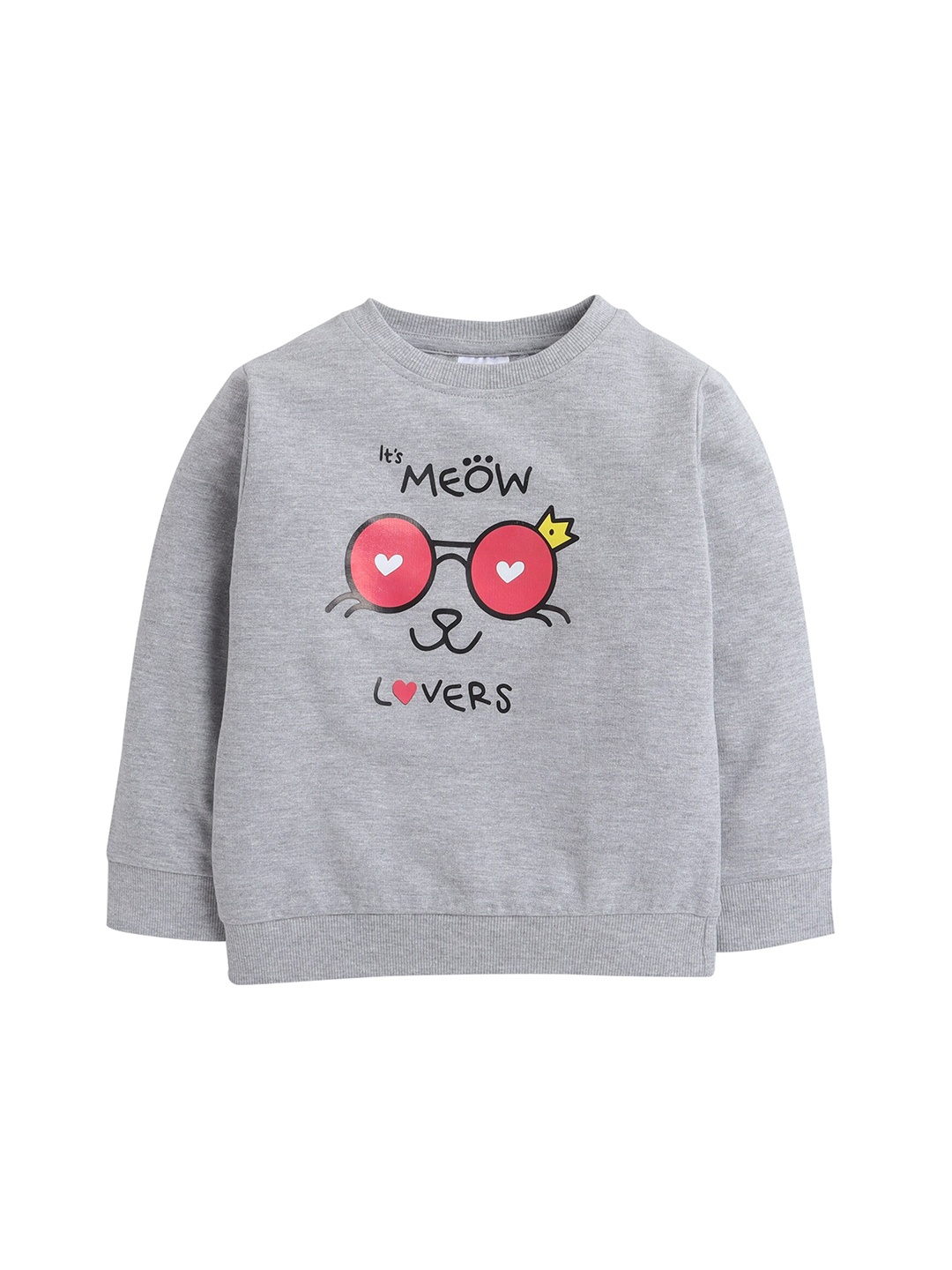 

BUMZEE Girls Grey Melange Printed Cotton Sweatshirt