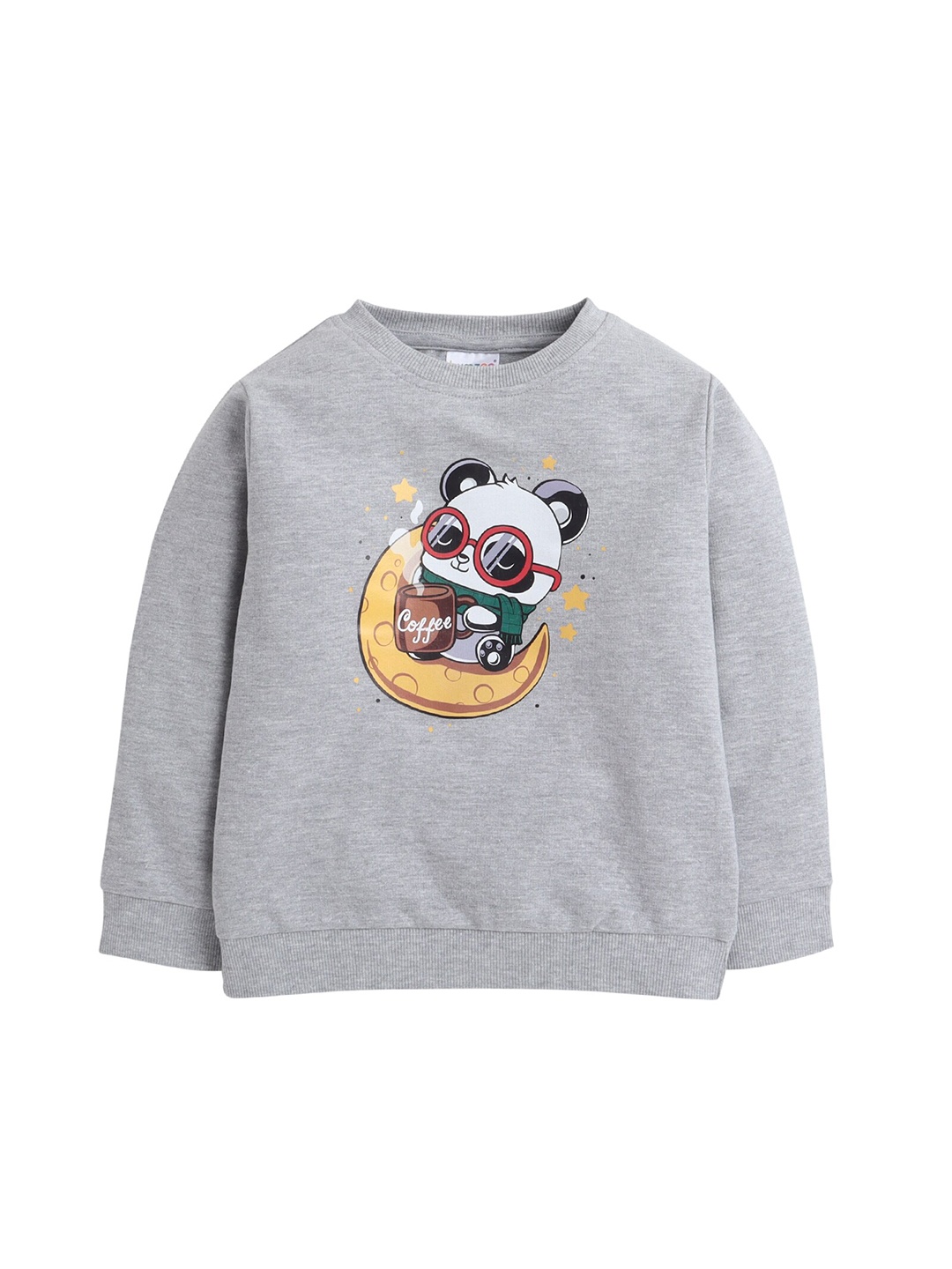 

BUMZEE Boys Grey Melange & White Teddy Printed Sweatshirt