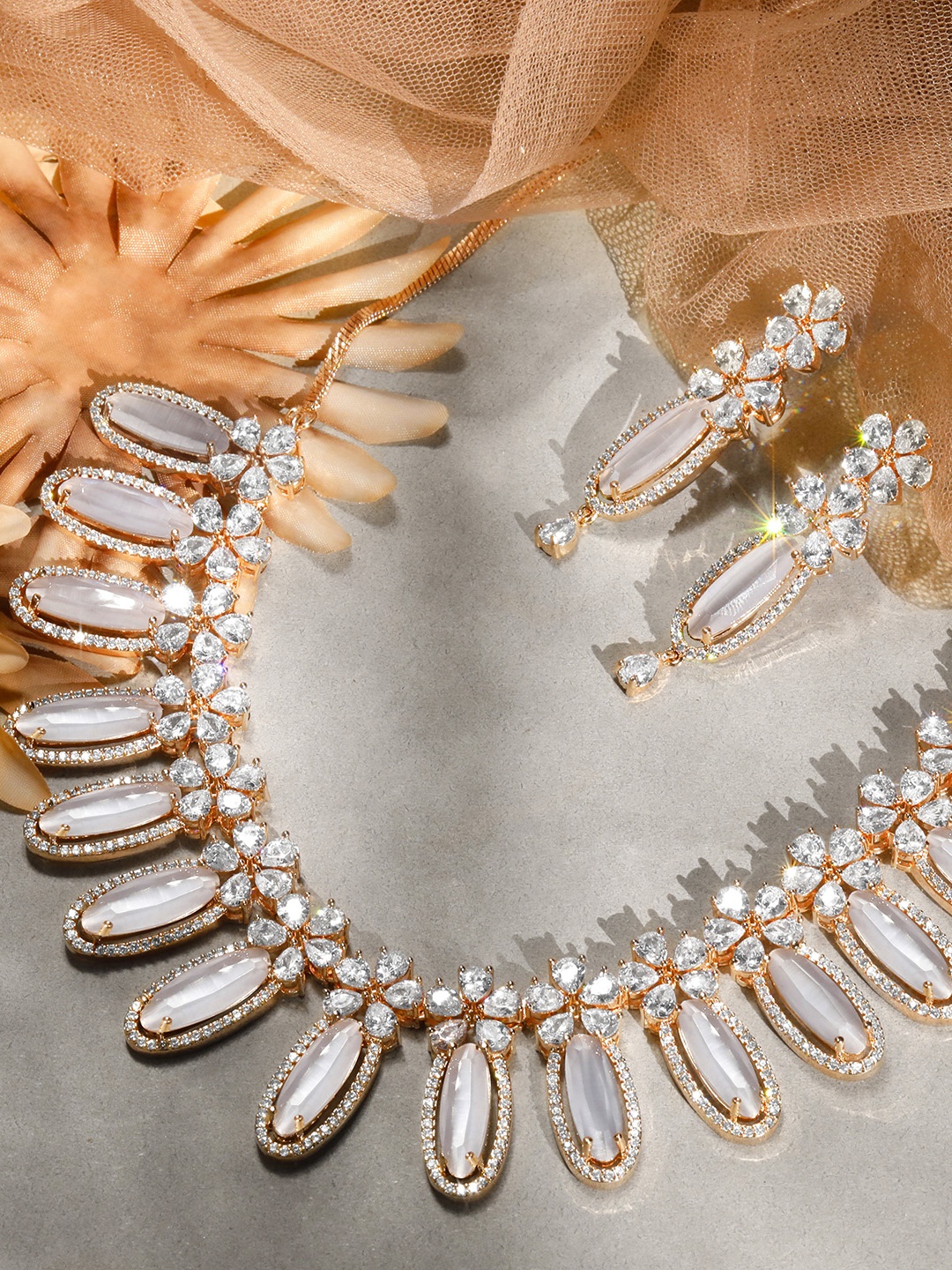 

Rubans 24K Rose Gold-Plated Grey Gemstones and CZ Studded Premium Jewellery Set