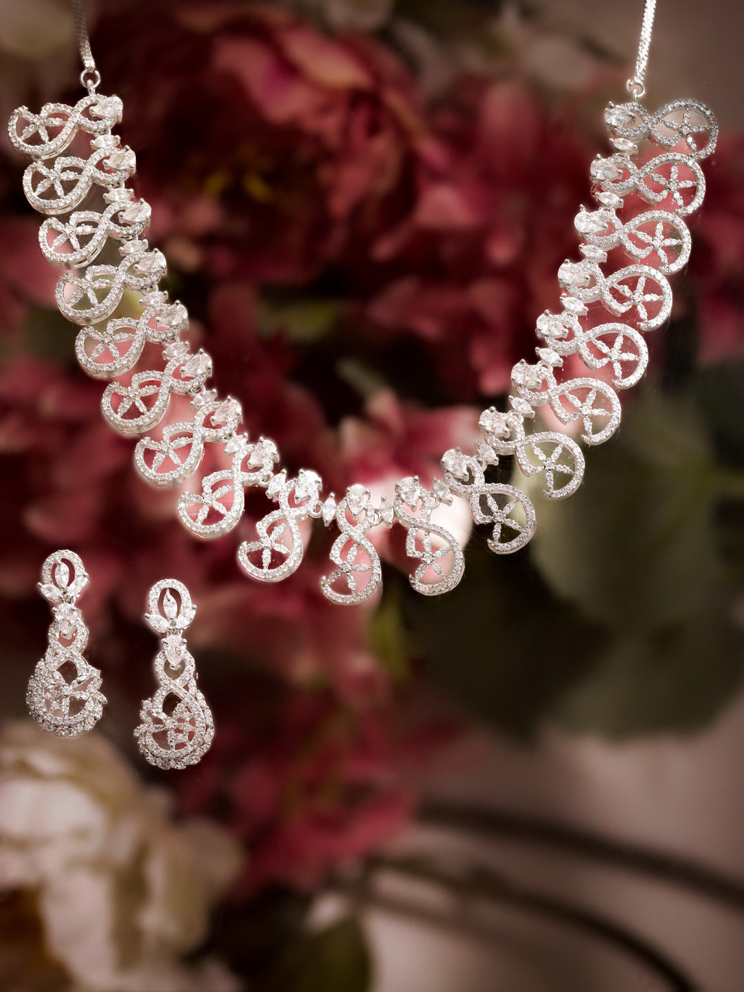 

Rubans Silver-Plated White AD-Studded Jewellery Set