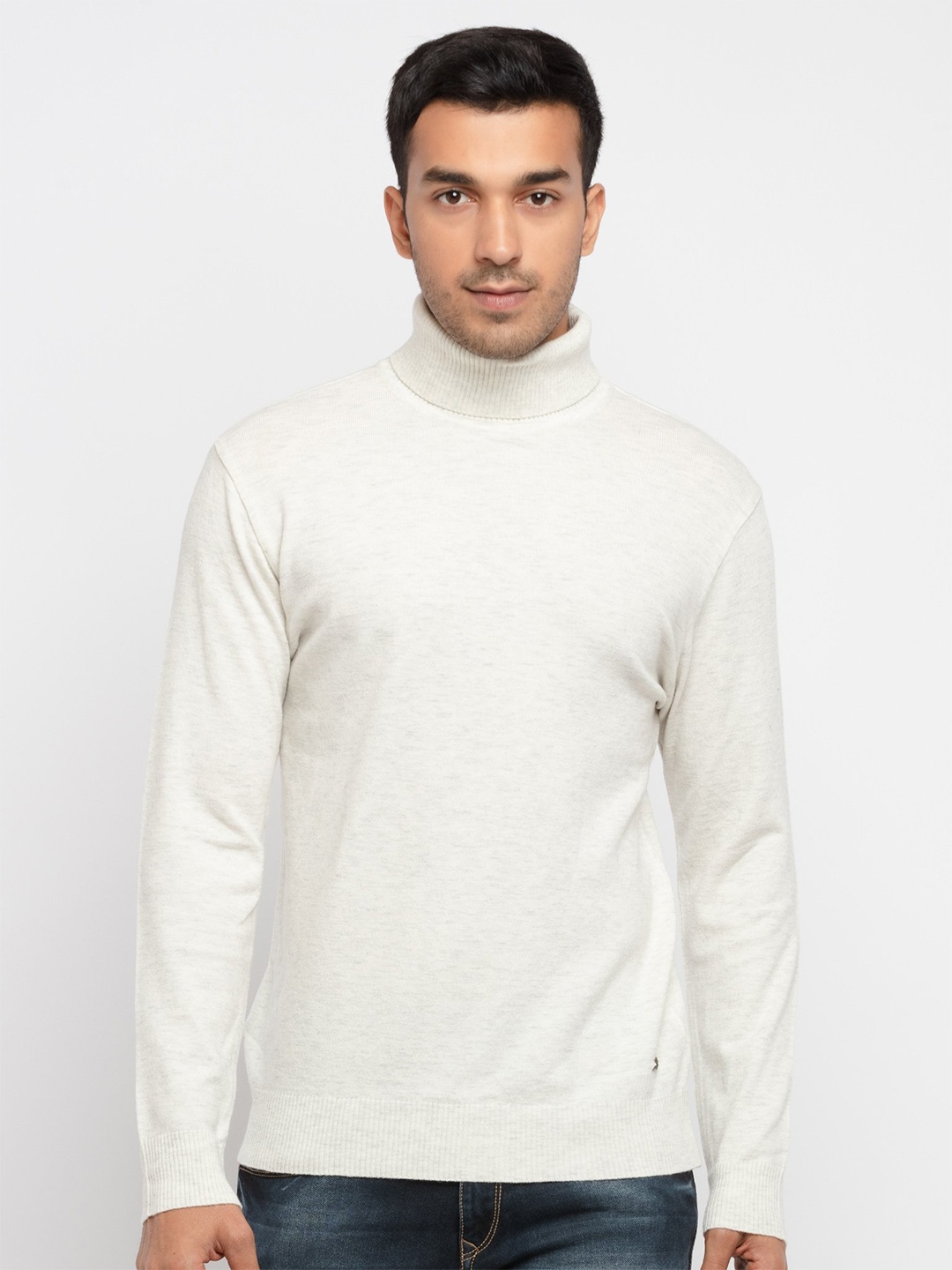 

Status Quo Men White High Neck Acrylic Pullover