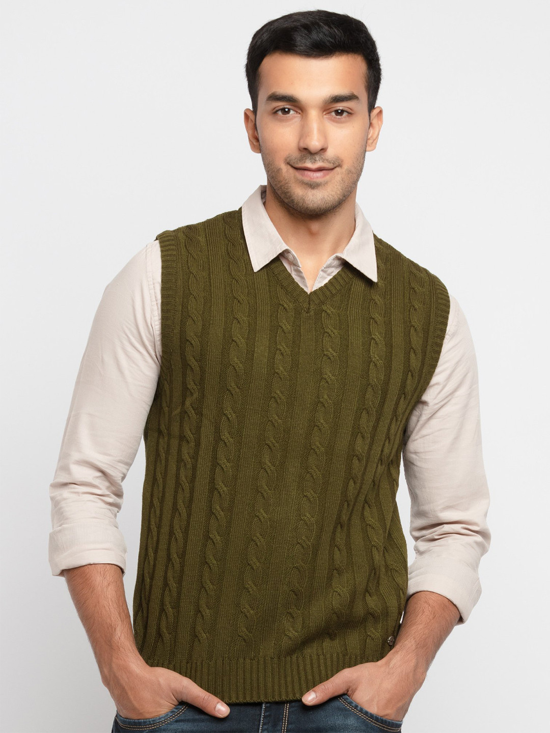 

Status Quo Men Olive Green Acrylic Pullover