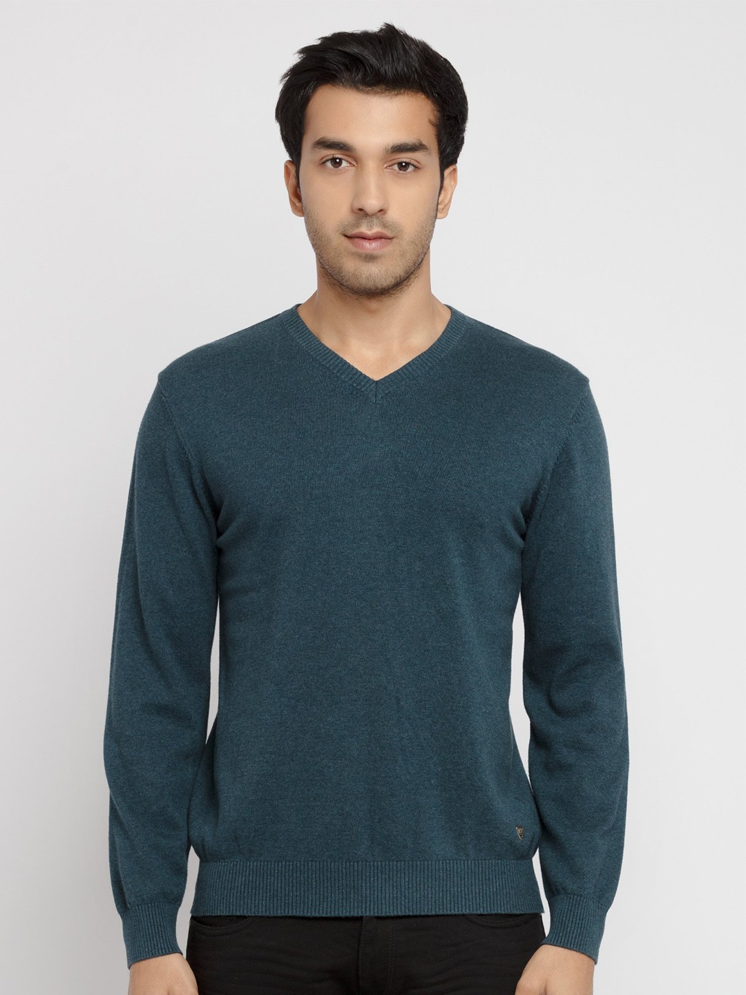 

Status Quo Men Teal V-Neck Cotton Pullover Sweater