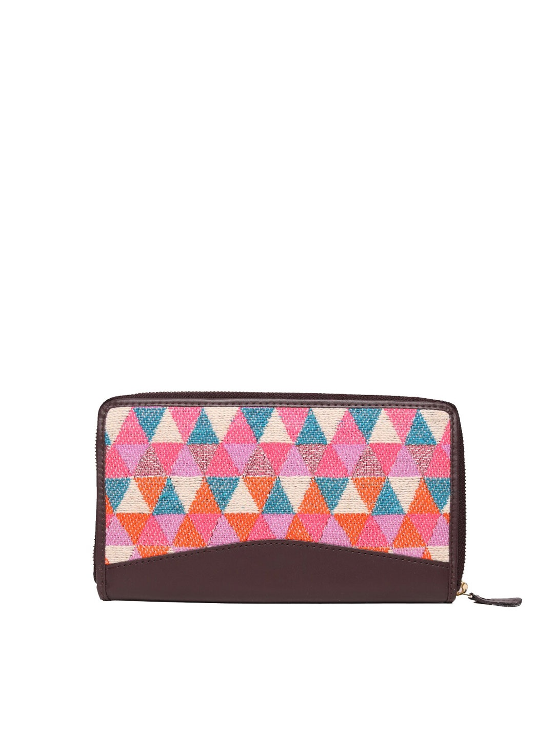

ASTRID Women Brown & Purple Geometric Canvas Zip Around Wallet
