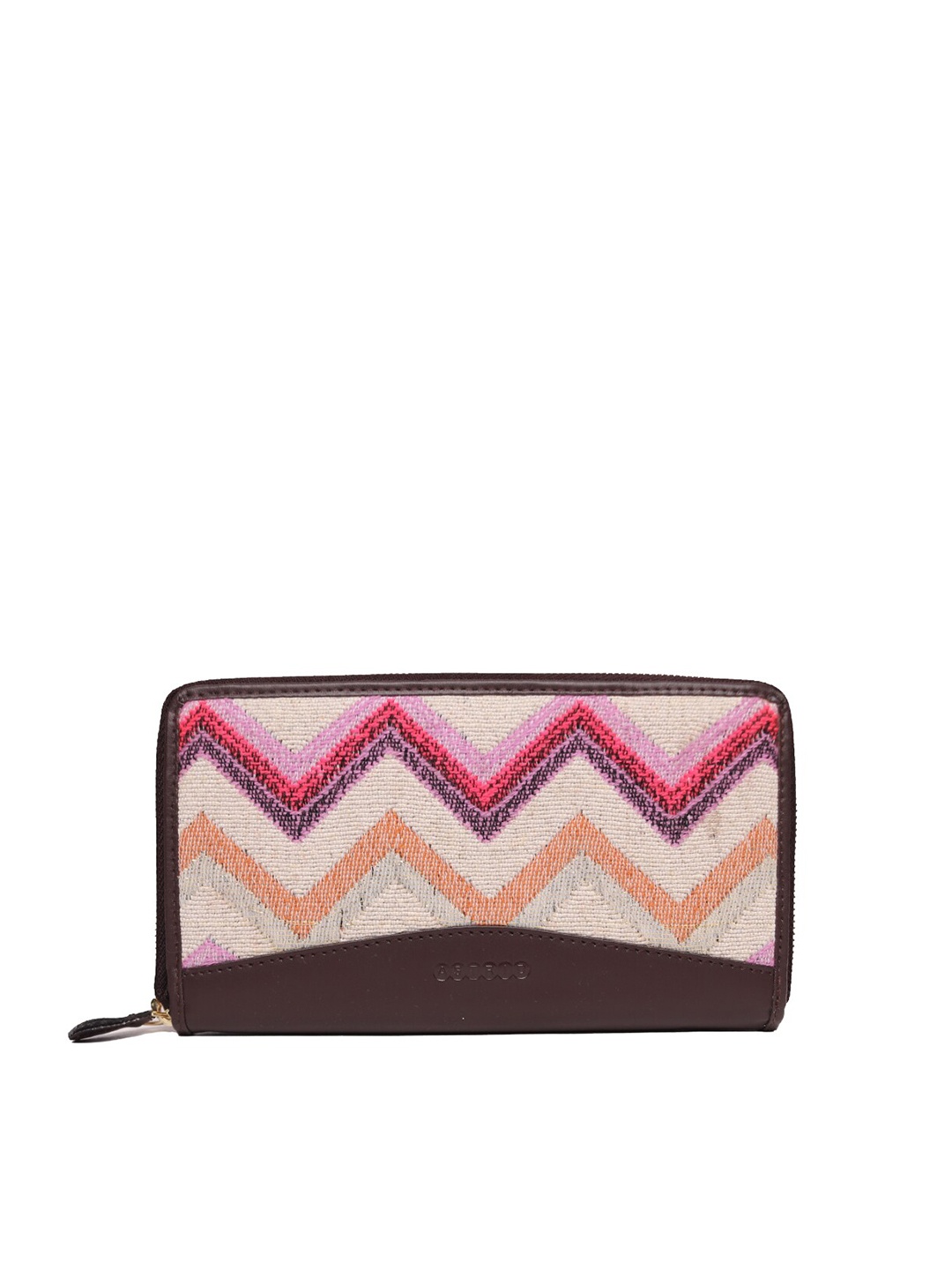 

ASTRID Women Brown & Pink Woven Design Canvas Zip Around Wallet