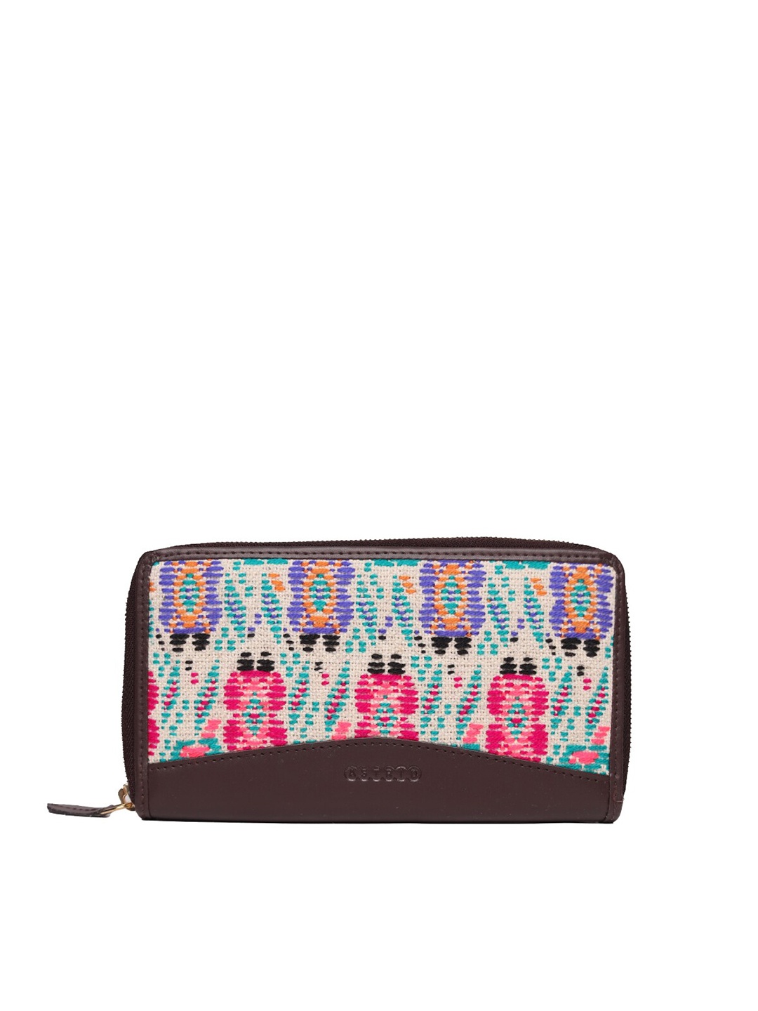 

ASTRID Women Brown & Purple Floral Canvas Zip Around Wallet