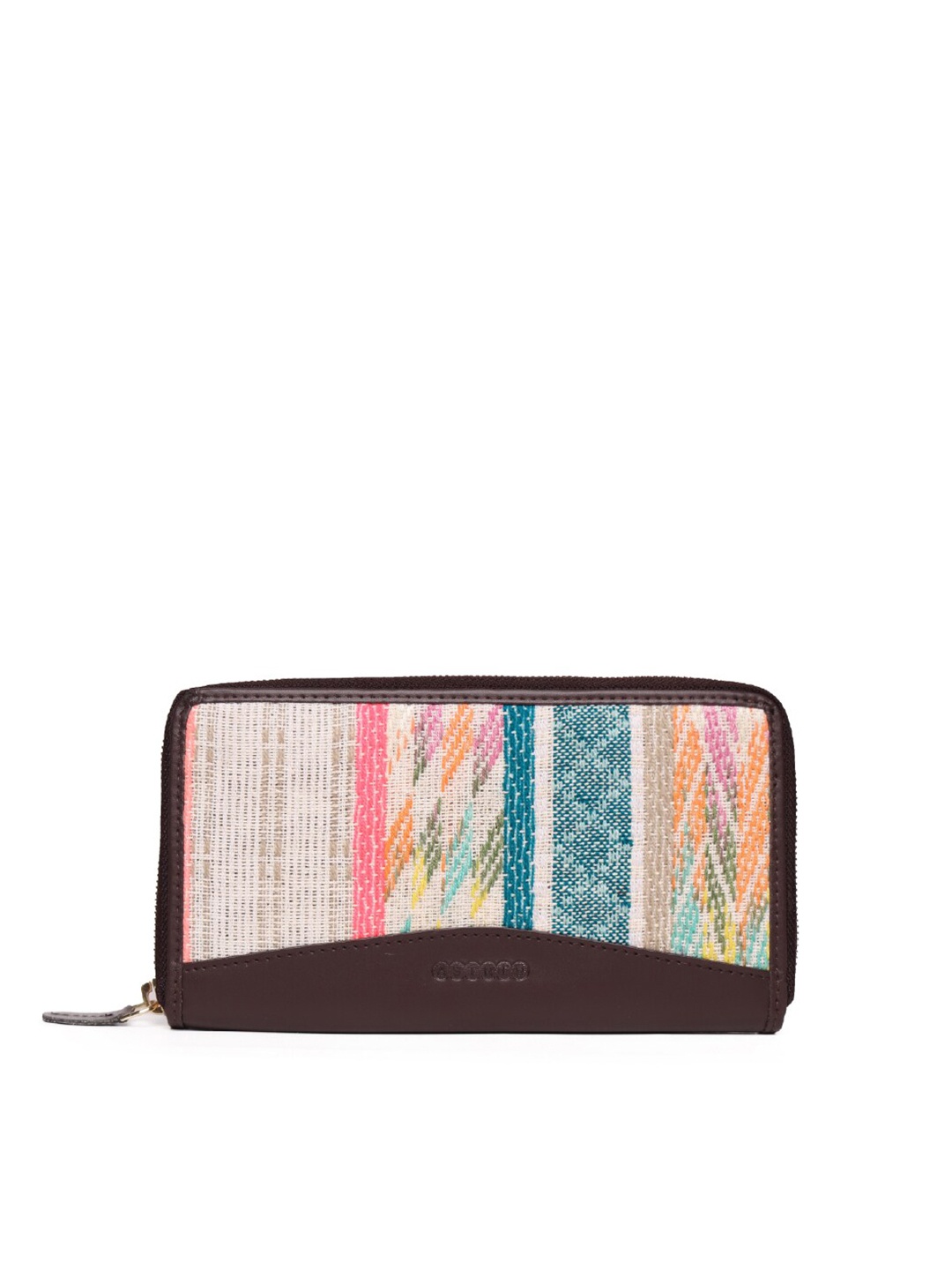 

ASTRID Women Brown & Off White Woven Design Canvas Zip Around Wallet